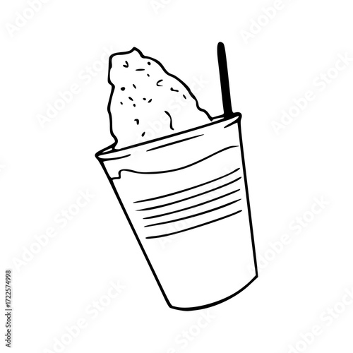 iced Slushie drink in cup outline vector illustration
