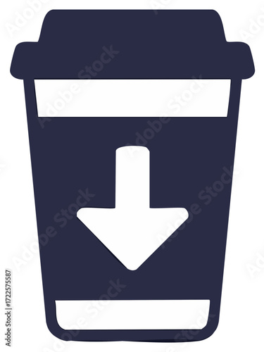 Dark blue disposable cup icon with a white downward arrow symbol