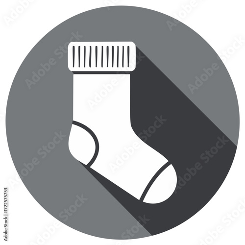 White Stocking Icon in Circular Gray Shape with Shadow - Clothing item, fashion, cozy wear and winter element