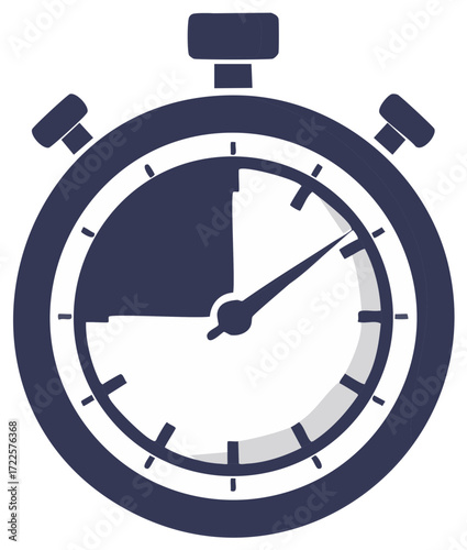 Stopwatch timing with a quarter time elapsed in flat vector icon style