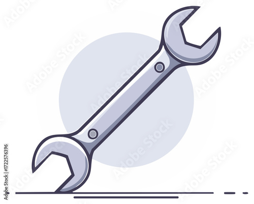 Silver Wrench Tool Illustration with Open End on a Soft Blue Background Spot for Automotive Repair Concepts