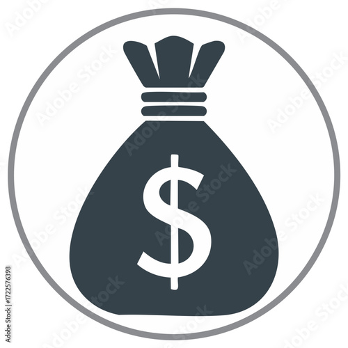 Money bag icon with dollar symbol inside a circle representing wealth and finance