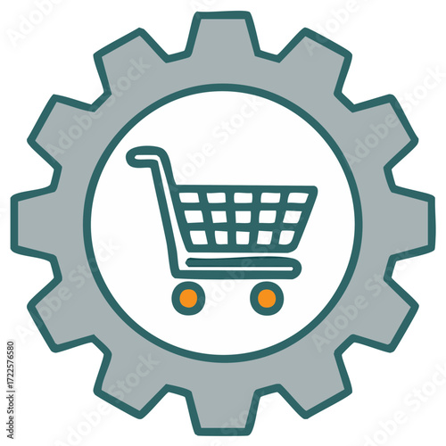 Shopping Cart Icon within a Cogwheel Gear for Retail and Industry Concepts