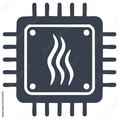 Glyph icon of an overheating computer processor chip with a heat symbol