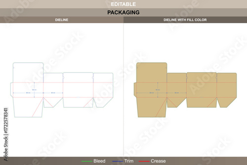 Kraft paper box packaging template for eco-friendly retail and shipping featuring professional carton dieline and editable die line for carton manufacturing