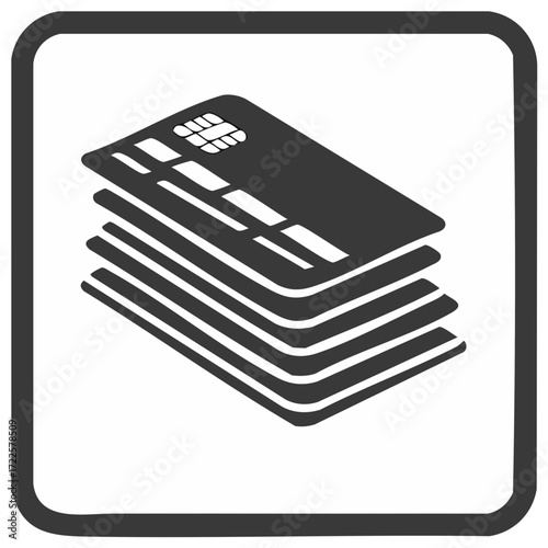 Credit cards stacked in a square frame, icon for online payments and financial transactions.