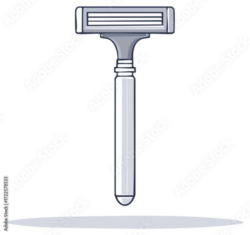 Illustration of a clean modern shaving razor design with metallic grey handle and head