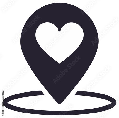 Map Pointer with Heart Center Graphic Icon Location Vector Navigation Symbol