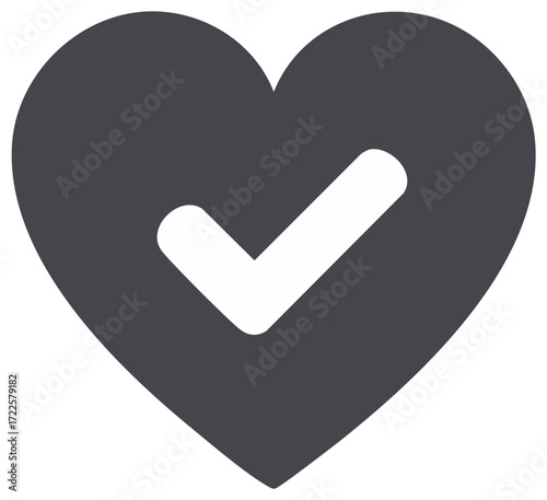 Heart shape with check mark icon symbolizing approval, verification, or health status