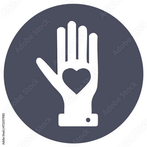 Open Hand with Heart Icon within Circular Frame Design Element