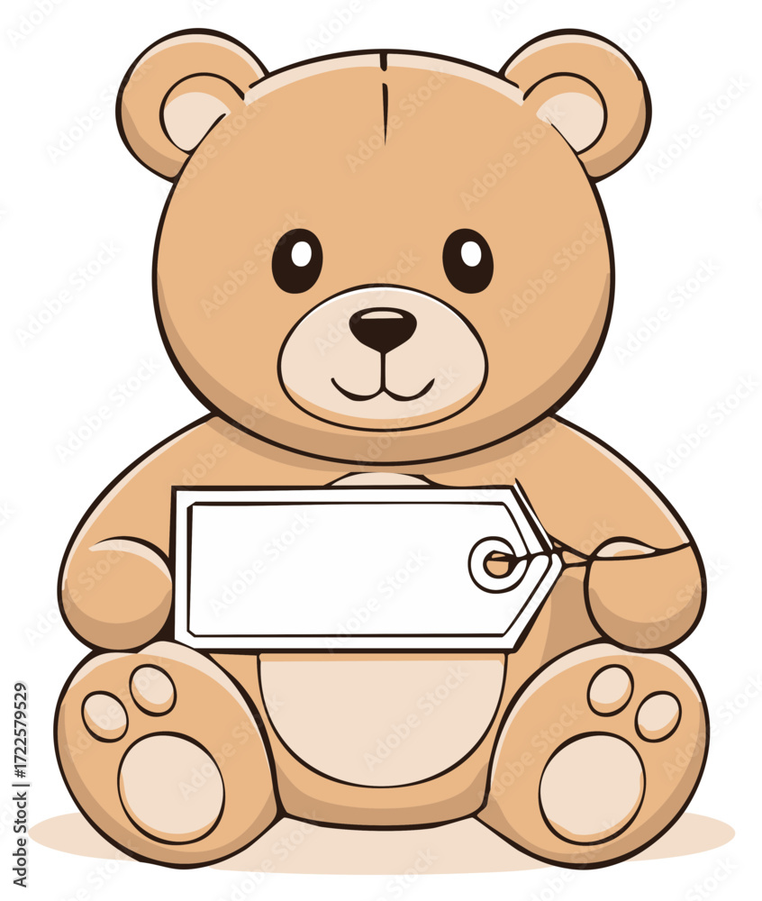 Naklejka premium Cute cartoon teddy bear holding a blank tag for your message