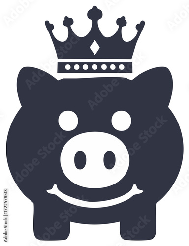 Piggy Bank with Crown Icon Symbolizes Financial Royalty and Savings Growth Concepts