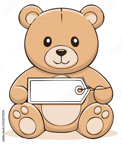 Cute cartoon teddy bear holding a blank tag for your message