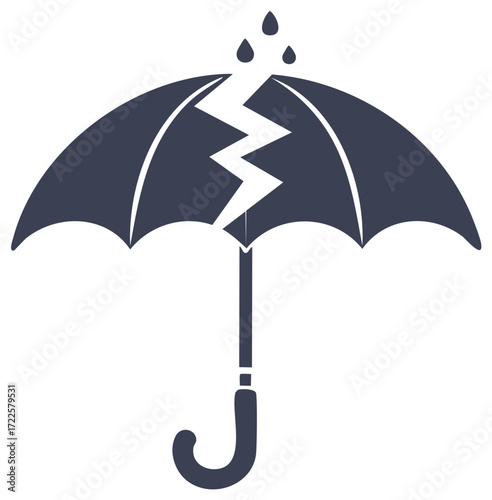Simple flat icon of a broken umbrella failing to protect from rain symbolizing risk vulnerability and crisis