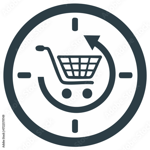 Online Shopping Cart within Circular Clock - E-Commerce, Timed Purchase, Fast Delivery