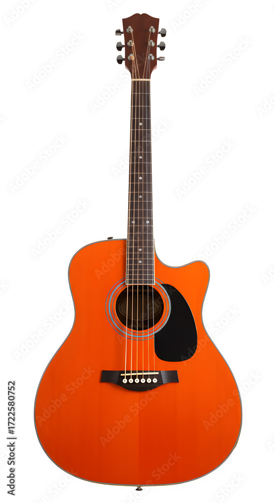 Fototapeta premium Glossy Orange Acoustic Guitar, isolated on white or transparent background. PNG