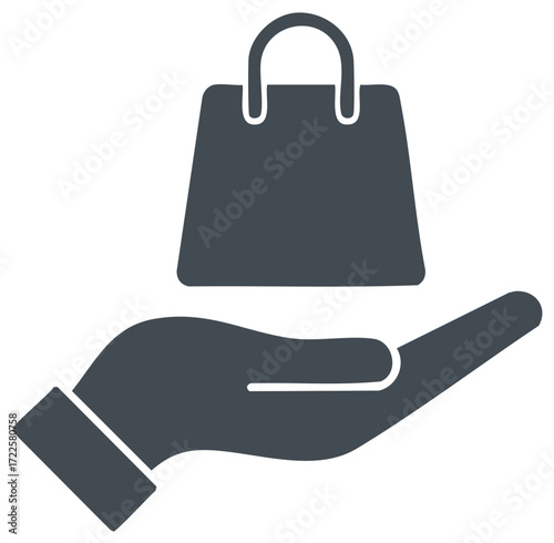 Hand gently holds shopping bag icon representing retail purchase and consumer service