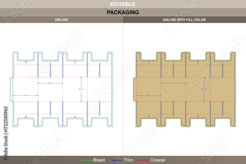 Open internal fixed insert packaging design template buffer box style with precision carton dieline and editable die line for structural box production