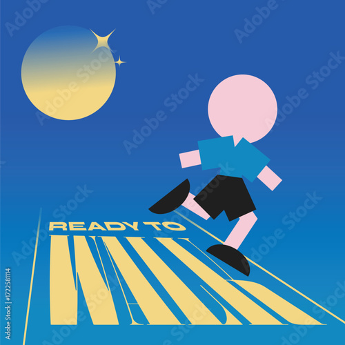 Abstract Night Walking People ing Gradient Blue Background with Bold 'Ready to Walk' Typography tand Line Ensemble the road in Yellow encourage to Walking