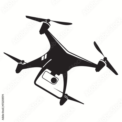 Modern quadcopter drone silhouette with camera for aerial photography and videography