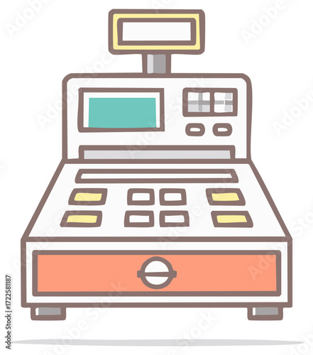 Hand Drawn Cash Register Machine Till for Retail Transaction Payment