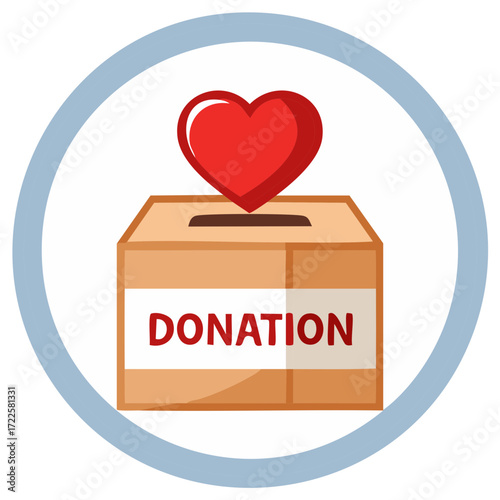 Icon of a donation box with a heart representing charity, kindness, and giving support to others