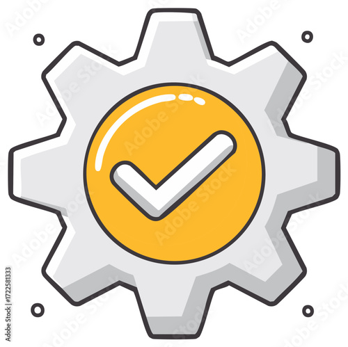 Gear with checkmark symbol, representing concept of service, settings, validation and confirmation.