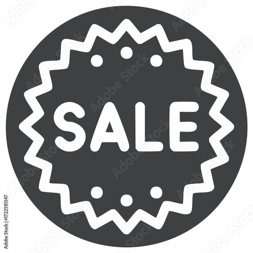 Black and white circular sale badge icon with jagged border and dots for retail marketing promotions