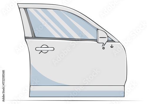 Modern white car door illustration with window handle and side mirror clean vector graphic design