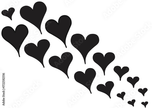 Flowing Black Hearts on White Background love romance