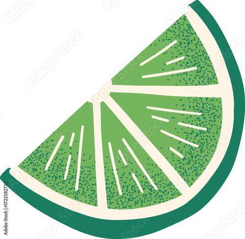 A lime slice with segmented flesh and speckled texture