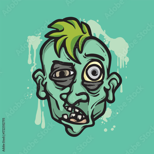 Zombie face Cartoon Vector Illustration
