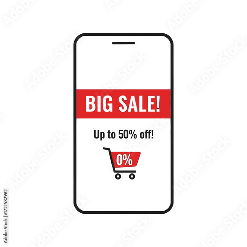 Mobile phone big sale up to 50 percent off shopping cart discount promotion vector