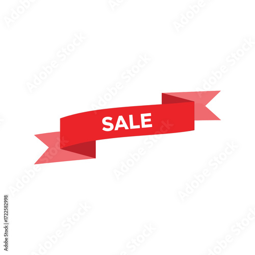 Red ribbon sale tag promotion discount offer shopping special event banner element vector