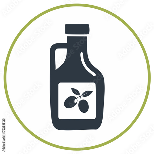 Olive oil bottle illustration within a green circle, food concept