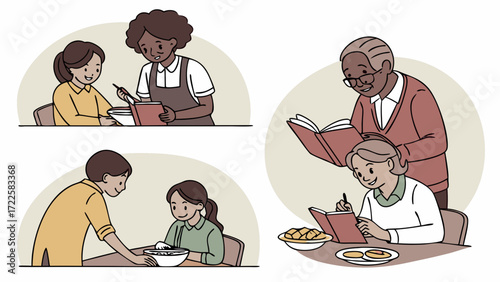 Family and Friendship Love Vector Set with Sharing, Helping, Caring and Living Together in Peace 