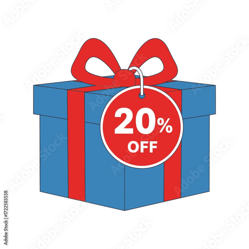 Gift box with 20 percent off sale tag surprise discount offer celebration vector