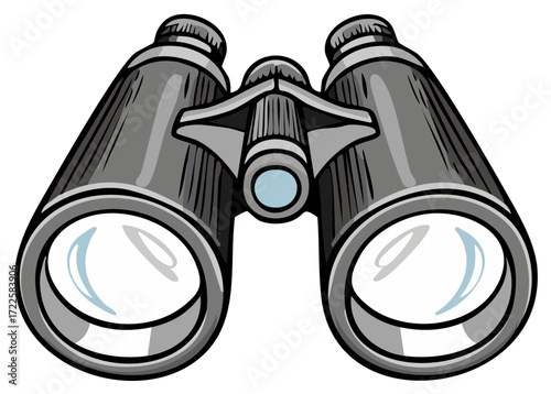 Illustrated silver gray binoculars for observation, search, or scouting for hunters or wildlife observation use