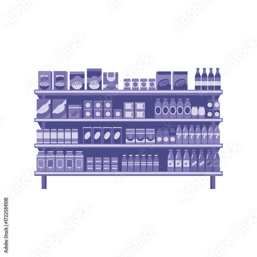 Grocery store shelves stocked with variety of products retail display vector