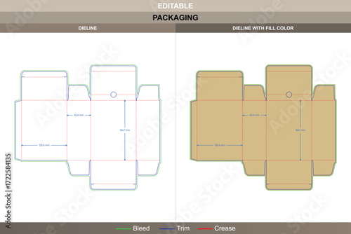 Reverse mortise lock tuck end box packaging template in custom dimensions featuring professional carton dieline and editable structural die line for manufacturers