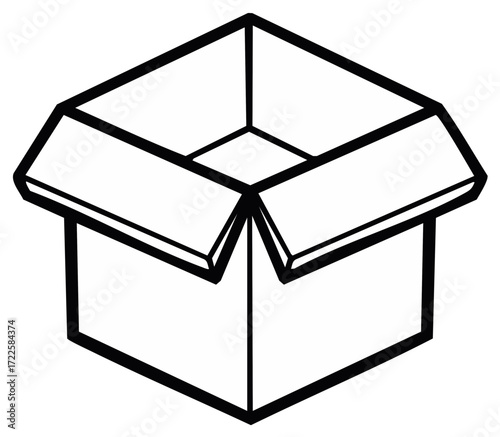 Simple Outline Open Cardboard Box Illustration Viewed from Above