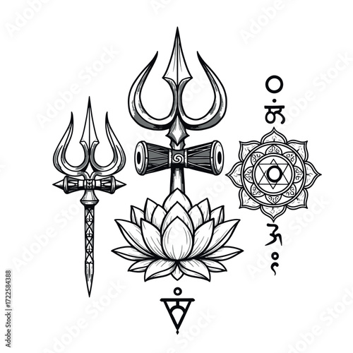 Hindu Shiva Spiritual Symbols Set