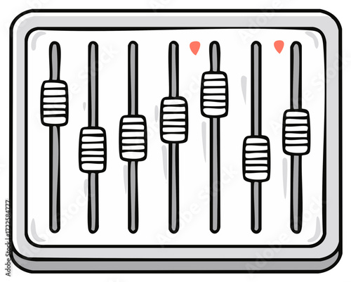 Drawn illustration of an audio mixing board with sliders for sound control and volume adjustment.