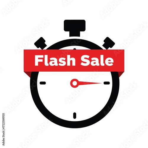 Stopwatch timer shows flash sale announcement red ribbon event promotion countdown vector