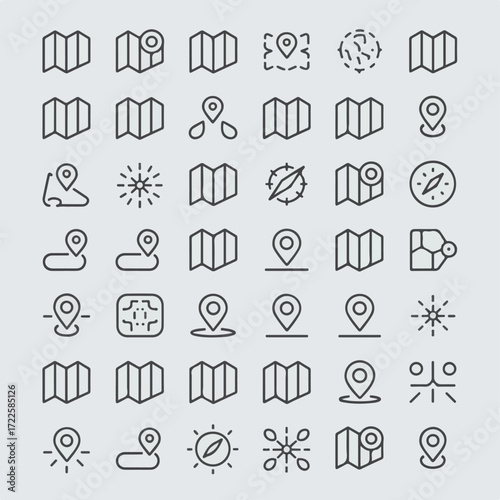 Minimal Monoline Map, GPS & Navigation Icons