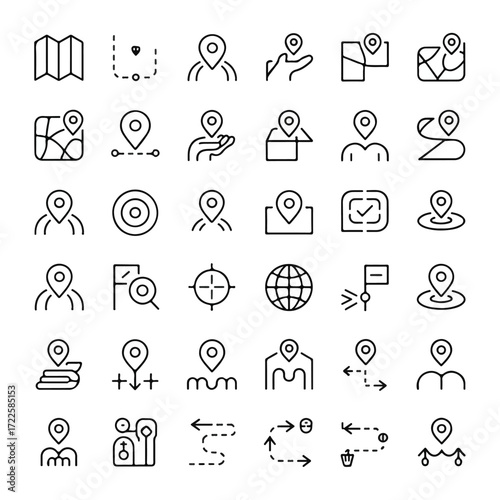 Minimal Monoline Map, GPS & Navigation Icons