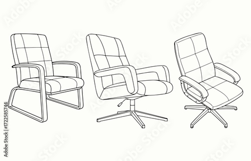 Set of Office Chairs Furniture Illustration.