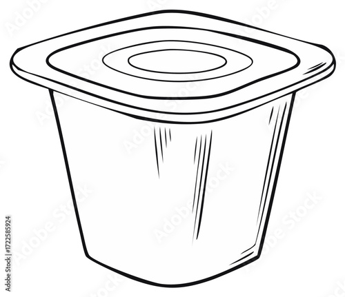 Simple line art of a small yogurt or dessert container and lid.