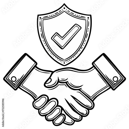Handshake and Shield Symbol for Agreement and Security Guarantee