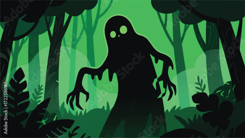 Ghost in the forest Illustrator Artwork Banner Background Design Template 